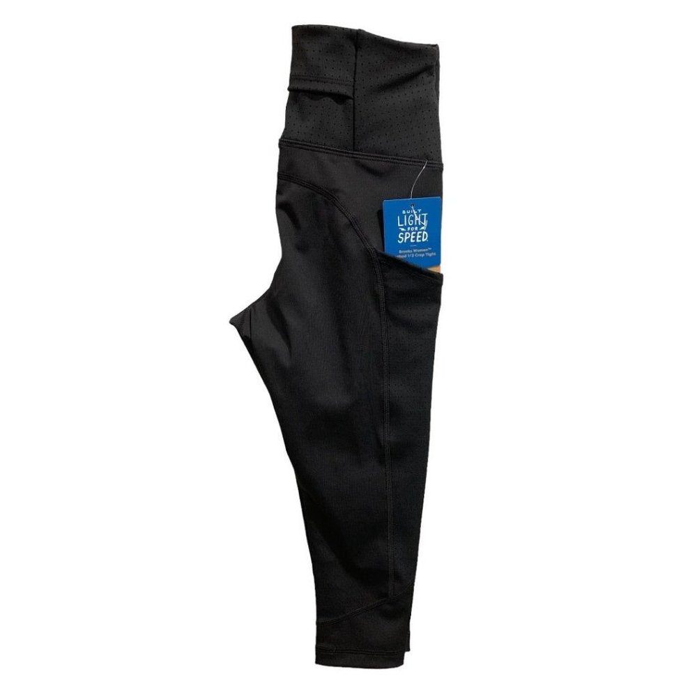 XS Brooks Women's‎ New Black 1/2 Crop Tight High Waist Compression Leggings